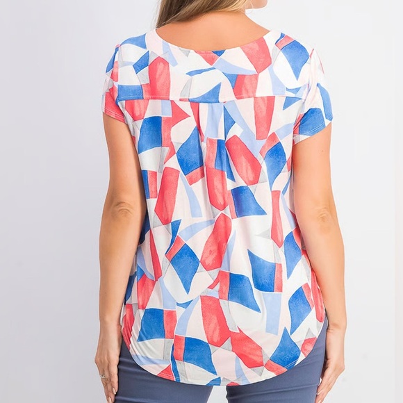Abstract Patterned Short Sleeve Tee Casual Crewneck Lightweight Top 1X Plus - Picture 4 of 12